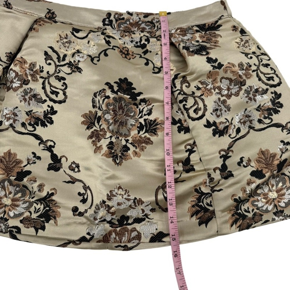 FREE PEOPLE NEW 12 Benjamina Satin Mini Skirt Champagne Floral Brocade Metallic - Picture 7 of 12
